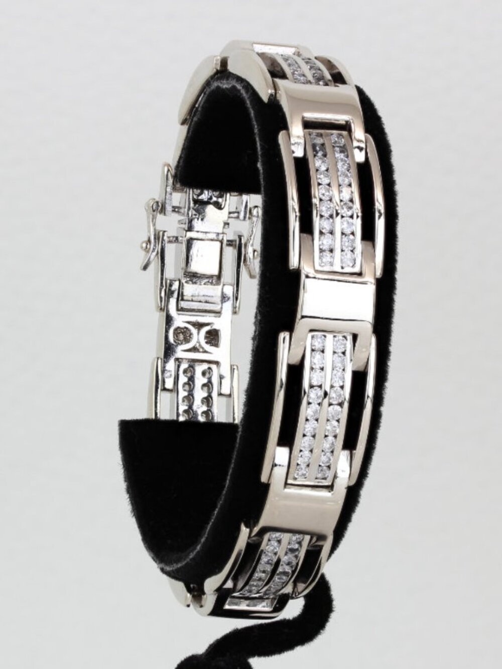 14K White Gold Men's Heavy 5 Carat Diamond Architectural Link Bracele